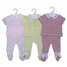 MC726-Pink: Baby Double Bow Knitted 2 Piece Set (0-9 Months)